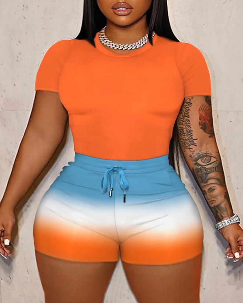 Plus Size Ombre T-shirt & Drawstring Shorts Set