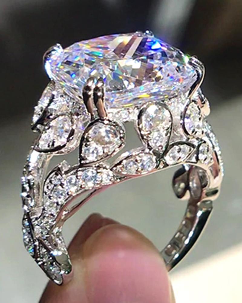  1pc Square Crystal Stone Hollow Out Wedding Bridal Ring