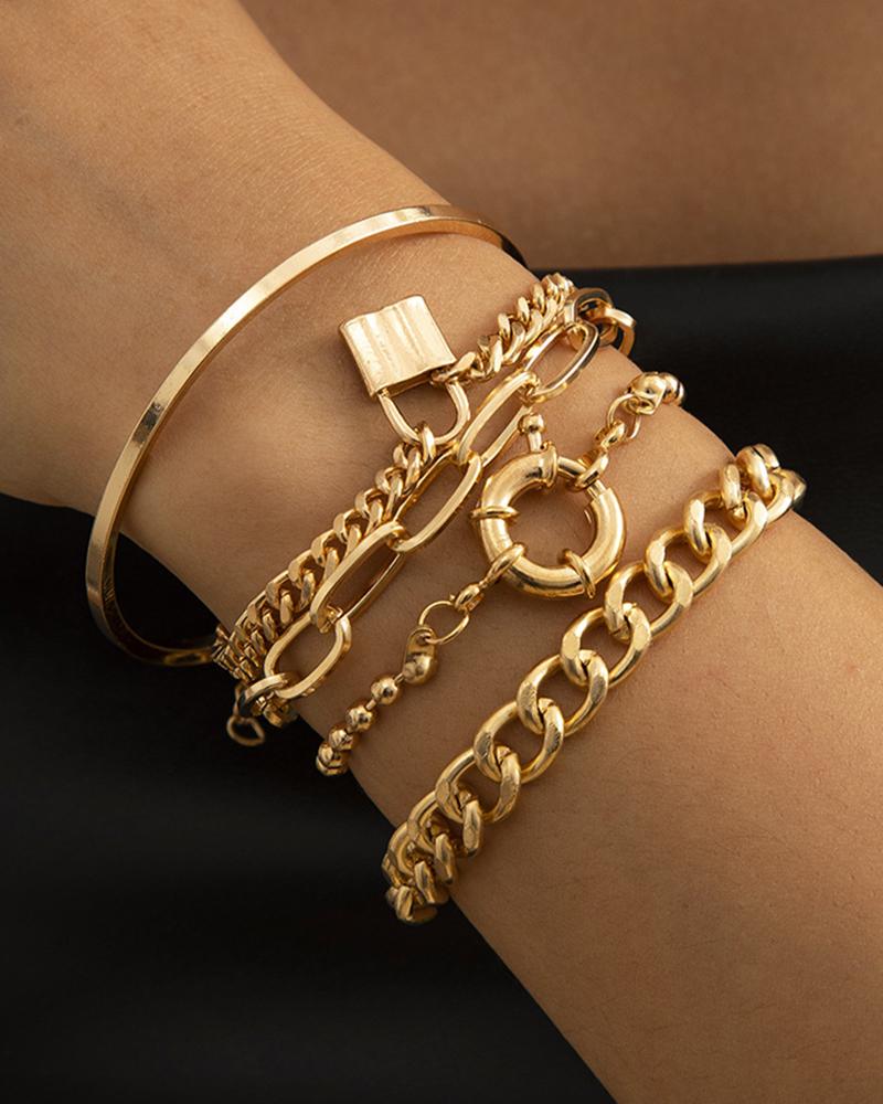 5pcs Multi-layer Geometric Lock Toggle Chain Bracelets Set