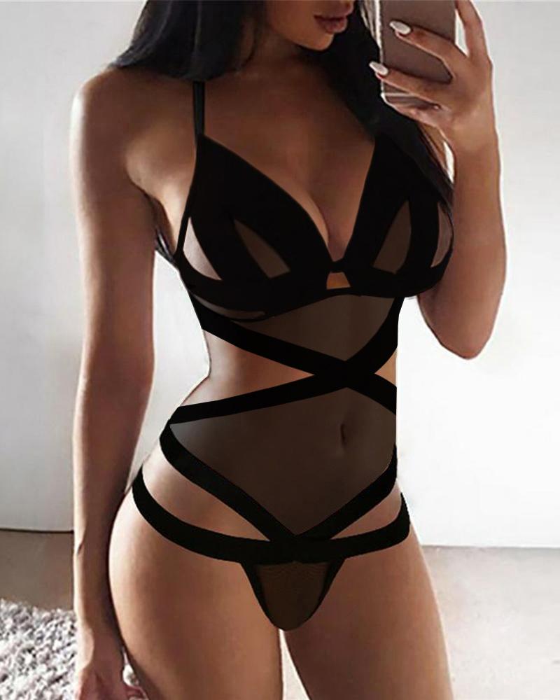 Sheer Mesh Cutout Teddy