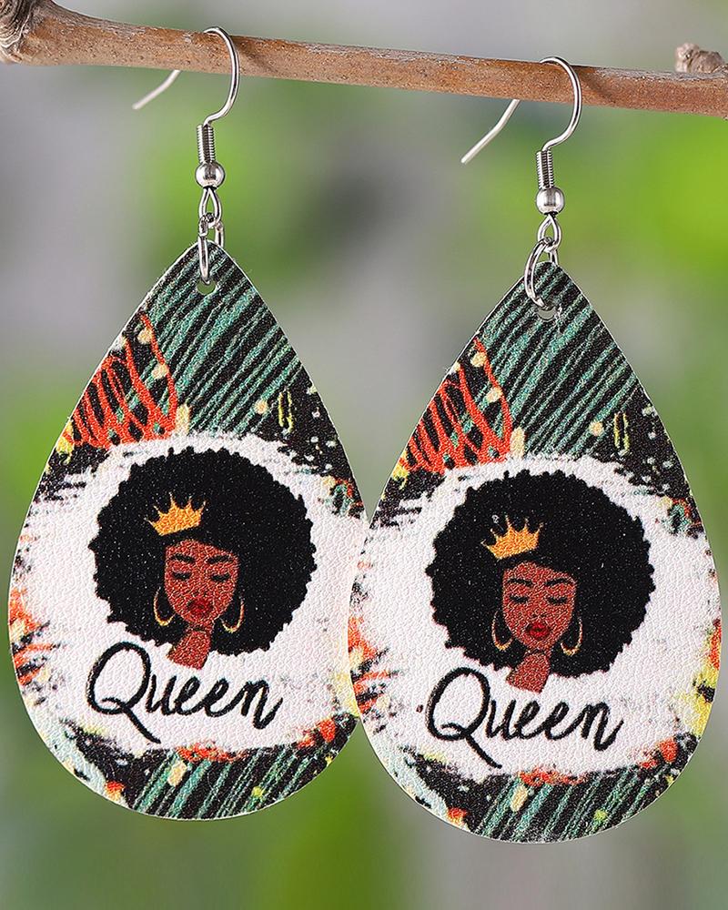  1Pair Queen Letter Figure Waterdrop Hook Earrings