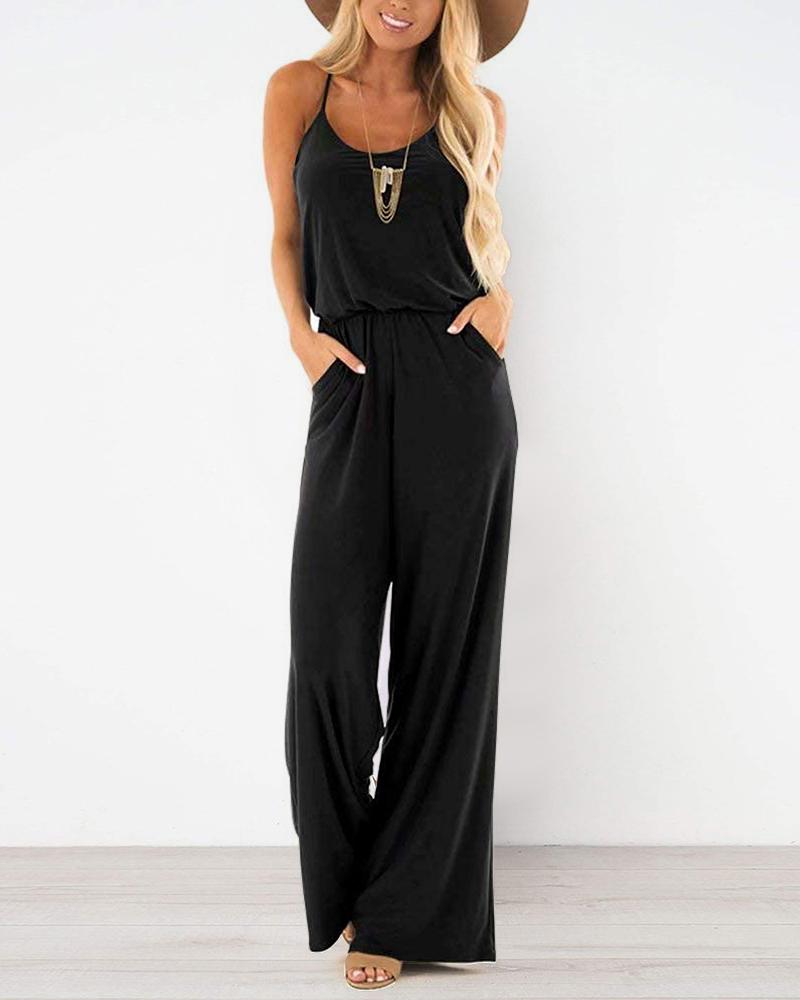 Spaghetti Strap Pocket Design Jumpsuit