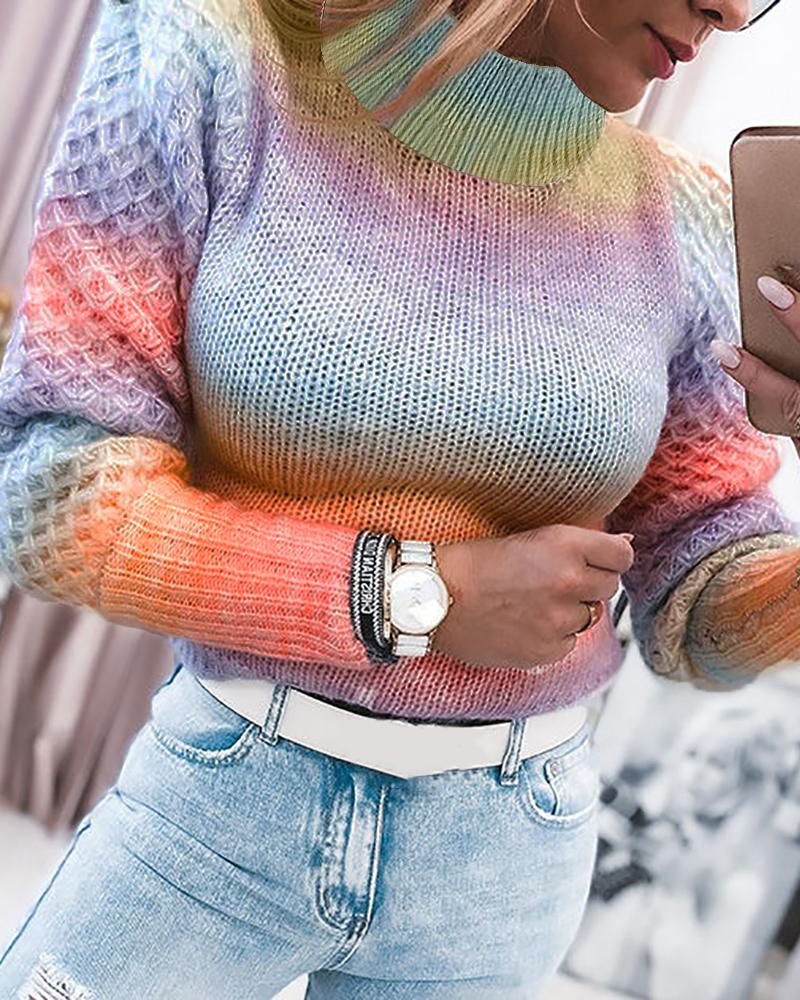 Knit Ombre Long Sleeve High Neck Sweater