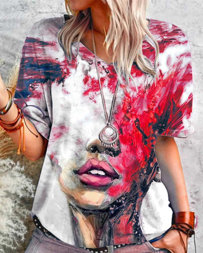 Figure Patterns Print Short Sleeve Loose T-shirts