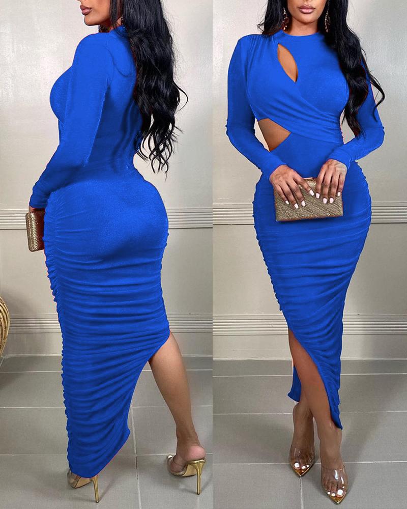 Cutout Split Hem Ruched Bodycon Dress