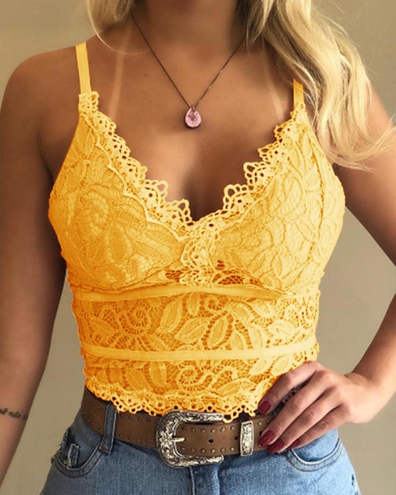 Guipure Lace V-Neck Spaghetti Strap Top