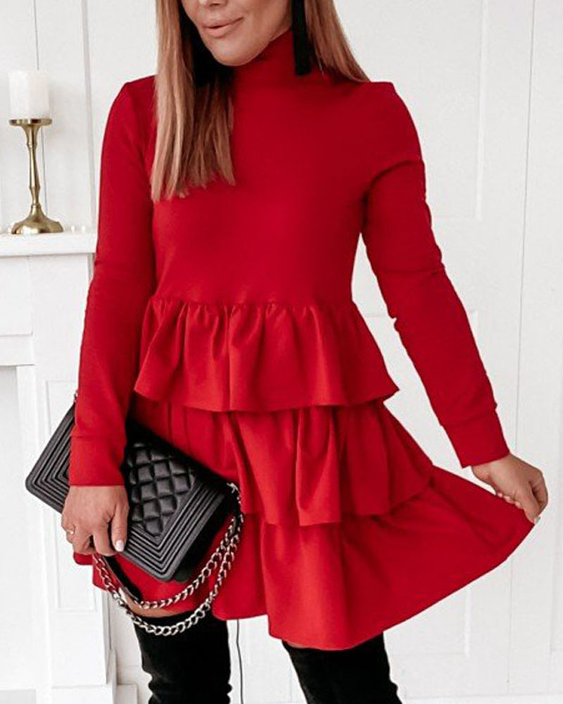 Layered Ruffle Hem Long Sleeve Dress