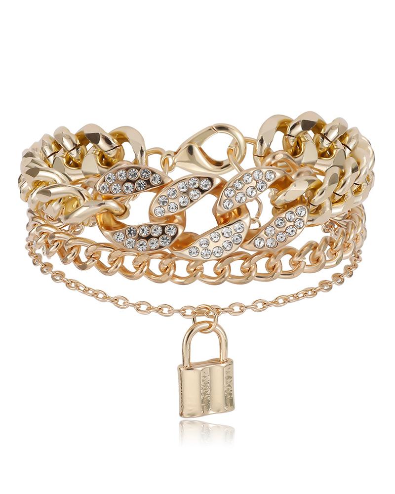 1pc Rhinestone Lock Pattern Multi-layer Chain Bracelet