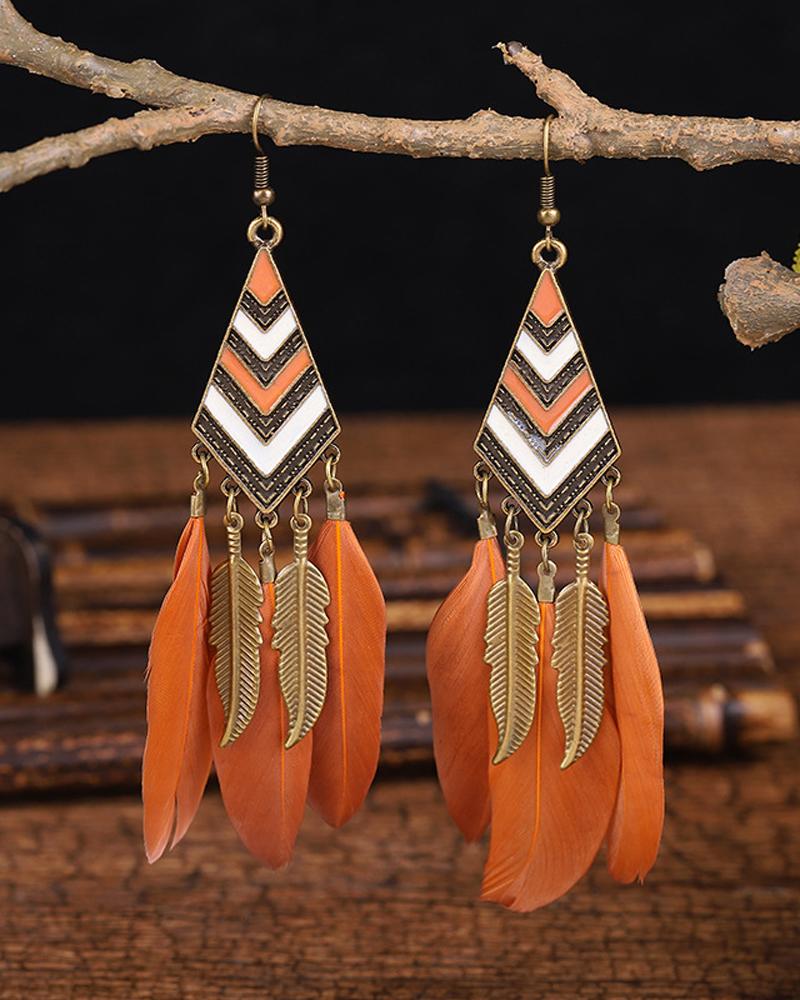 1Pair Feather Decor Dream Catcher Shaped Drop Earrings