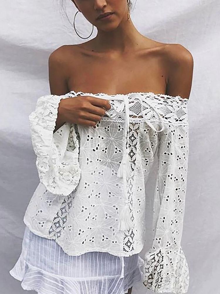 Stylish Lace Off Shoulder Casual Blouse