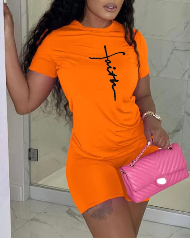 Faith Print T-shirt & High Waist Shorts Set