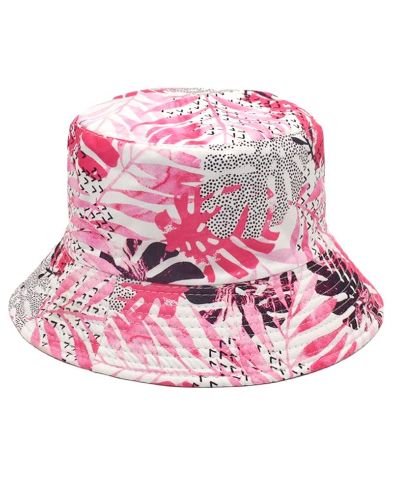 Palm Leaf Print Reversible Bucket Hat