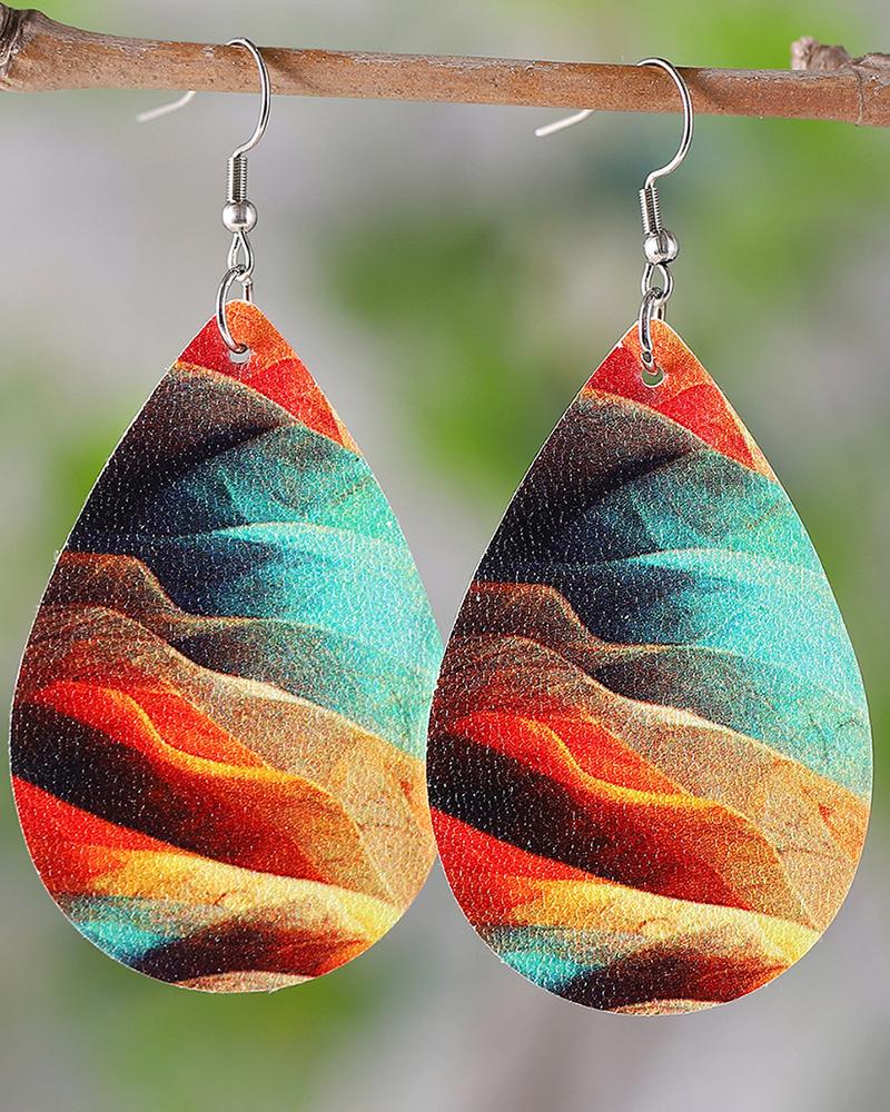 1Pair Vintage Painting Print Flag Water Drop Earrings