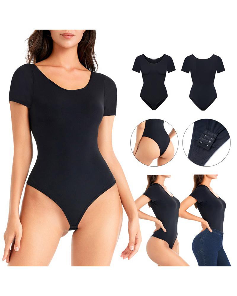   ChicMe Short Sleeve Tummy Control Crotchless Shapewear Bodysuit