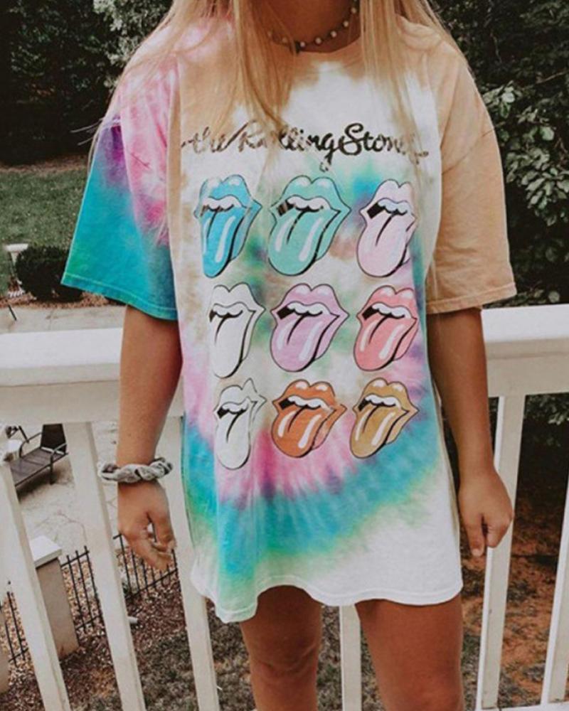 Tie Dye Lip Print T-Shirt Tunic