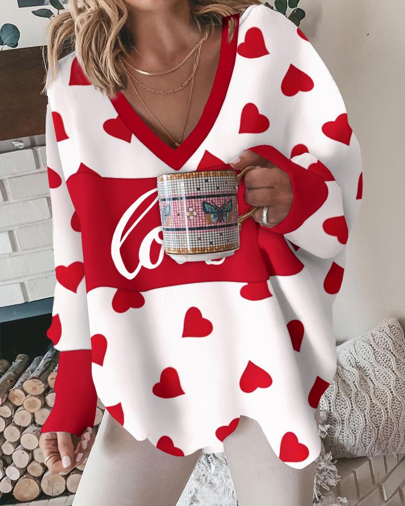 Valentine's Day Heart Love Print Batwing Sleeve Top