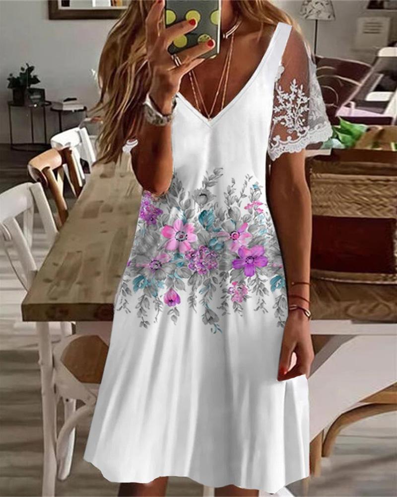 Crochet Lace Floral Print Casual Dress