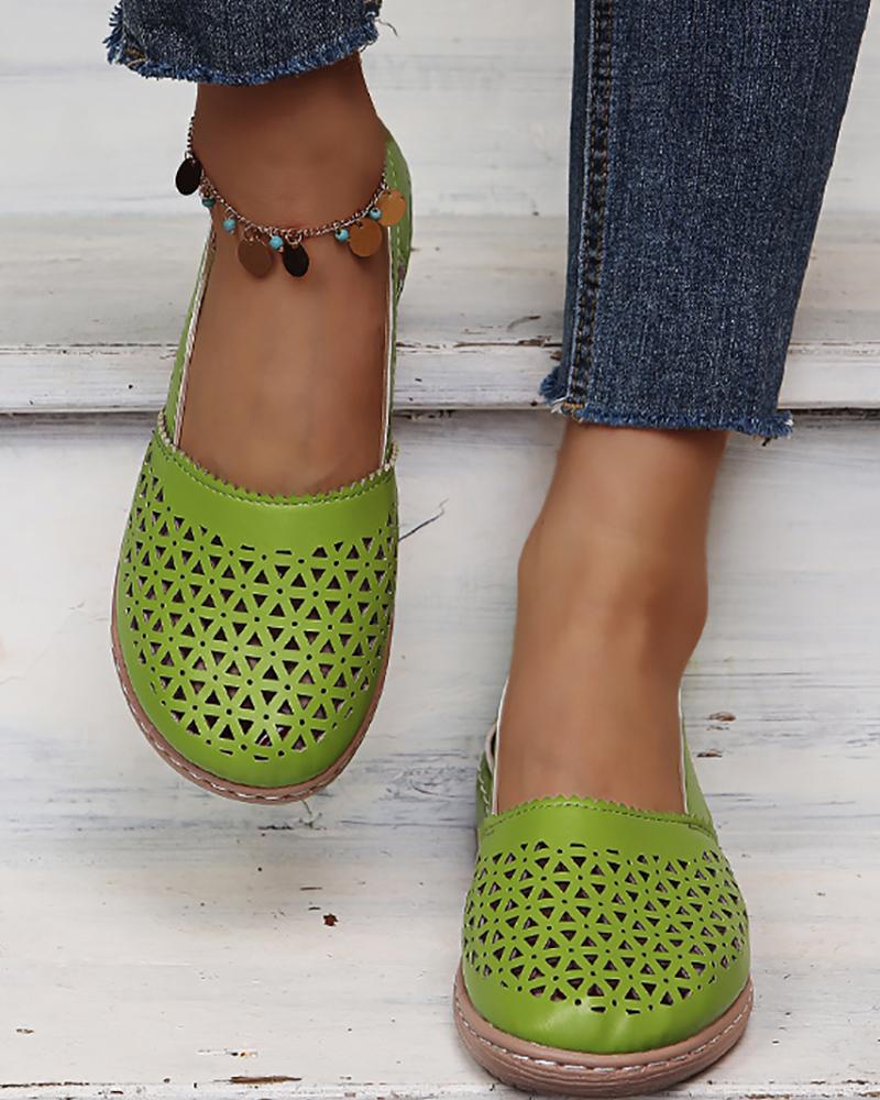 Hollow Out Round Toe Slip On Sandals