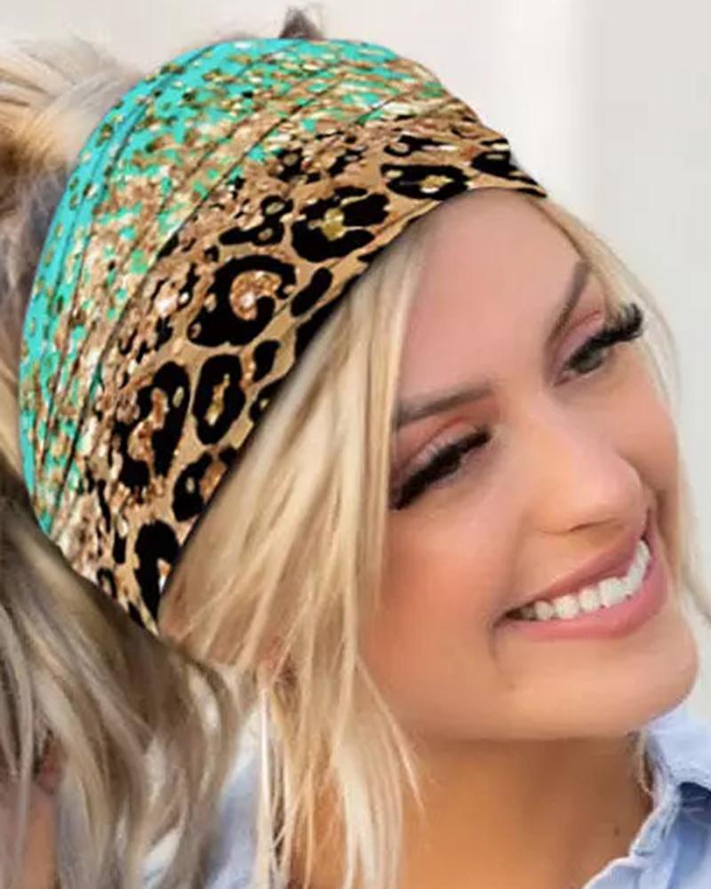 1pc Contrast Leopard Elastic Sports Wide Headband