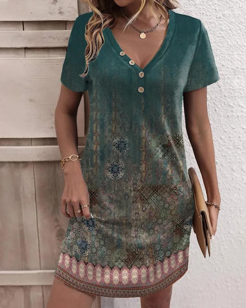 Tribal Print Short Sleeve Casual Dress