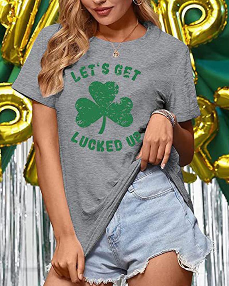 St. Patrick's Day Lucky Clover Print Round Neck Casual T-shirt