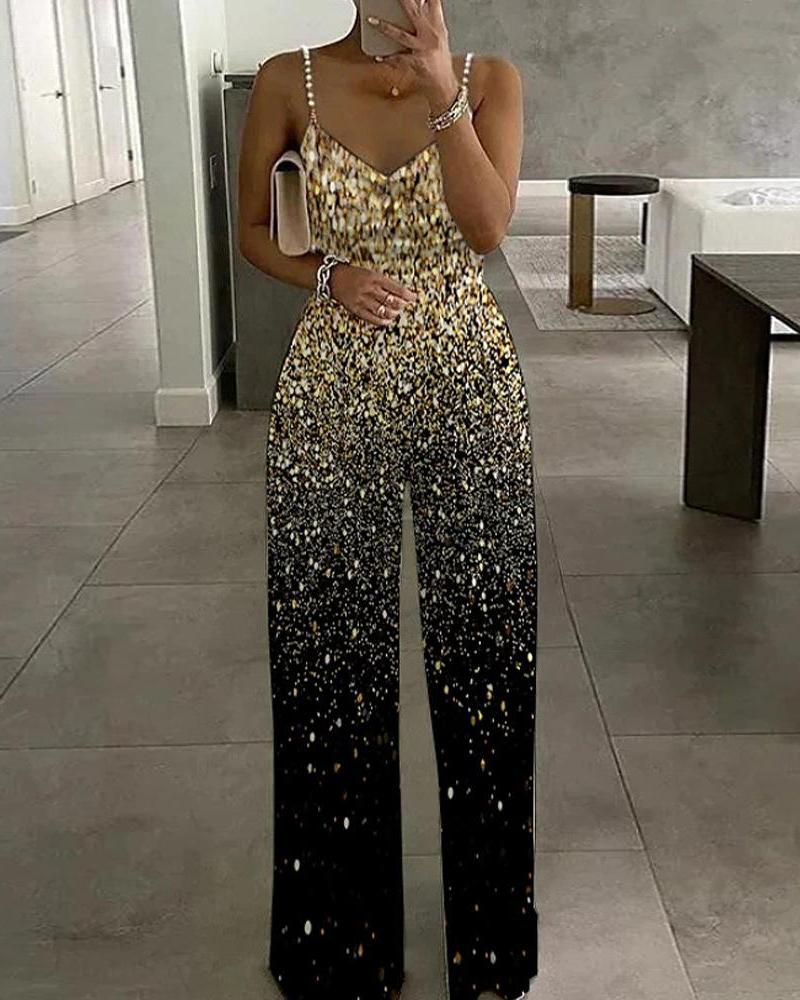 Print Cowl Neck Wide Leg Jumpsuit