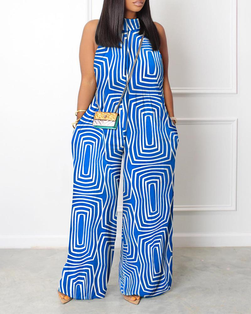 Abstract Print Sleeveless Wide Leg Jumpsuit