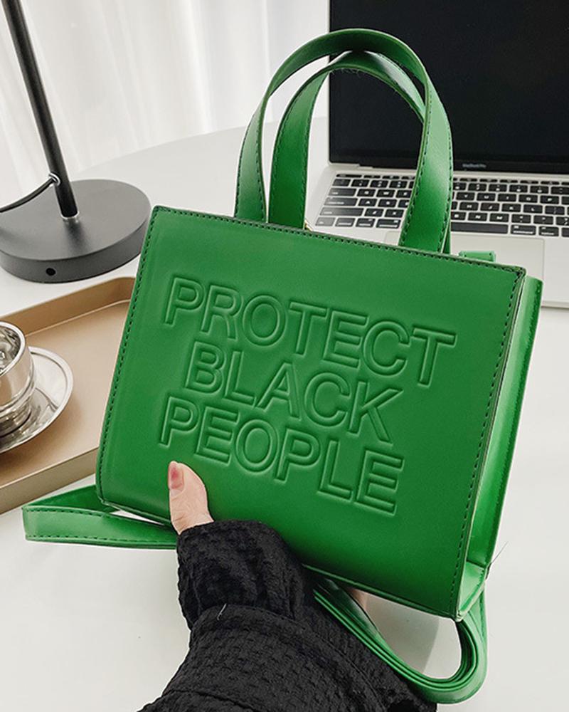 Letter Embossed Top Handle Crossbody Tote Bag