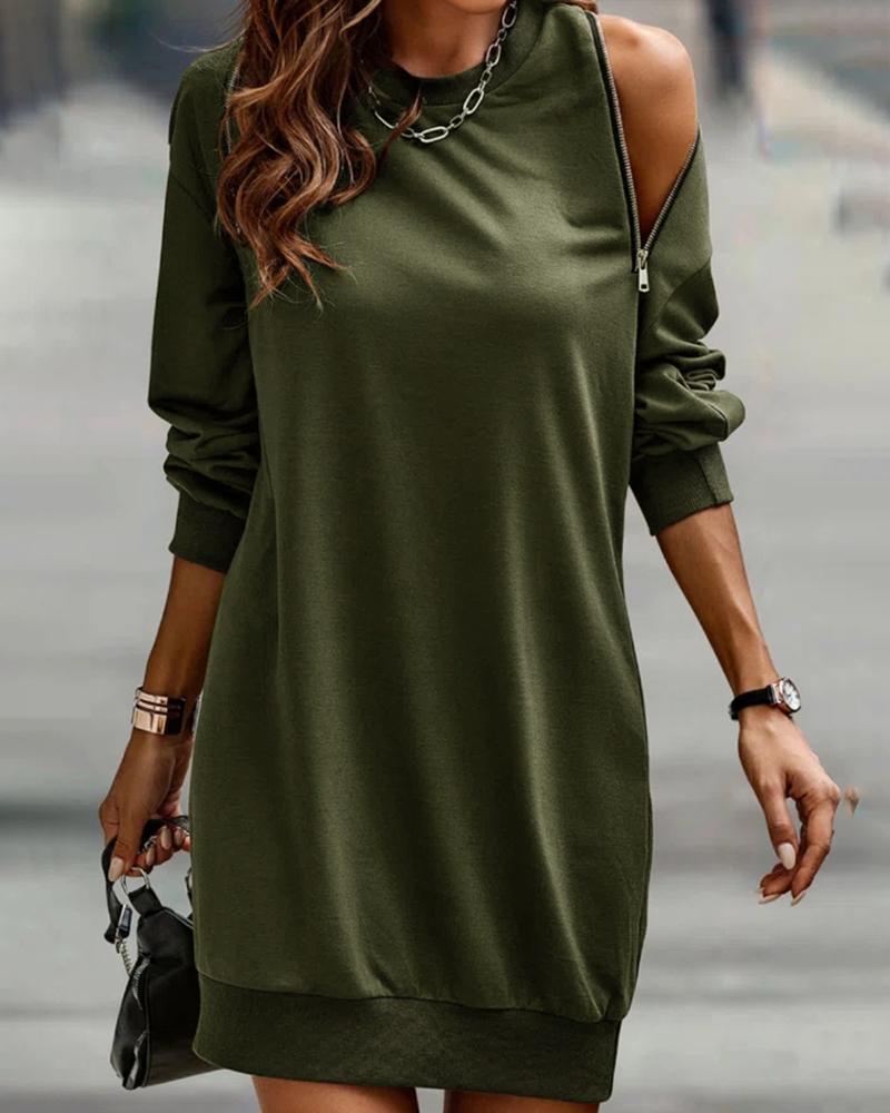 Zipper Design Long Sleeve Casual Dress