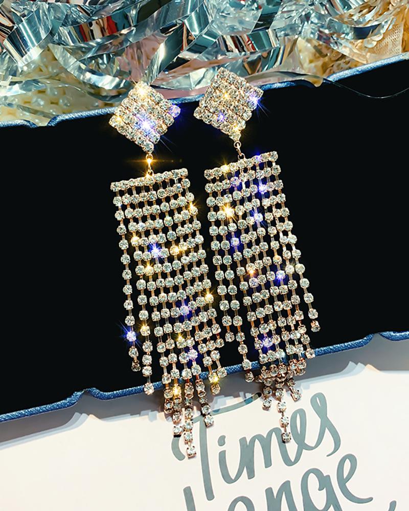  Studded Glitter Tassel Dangle Earring