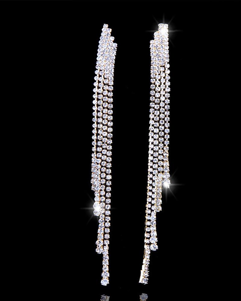 1Pair Tassel Design Rhinestone Earrings