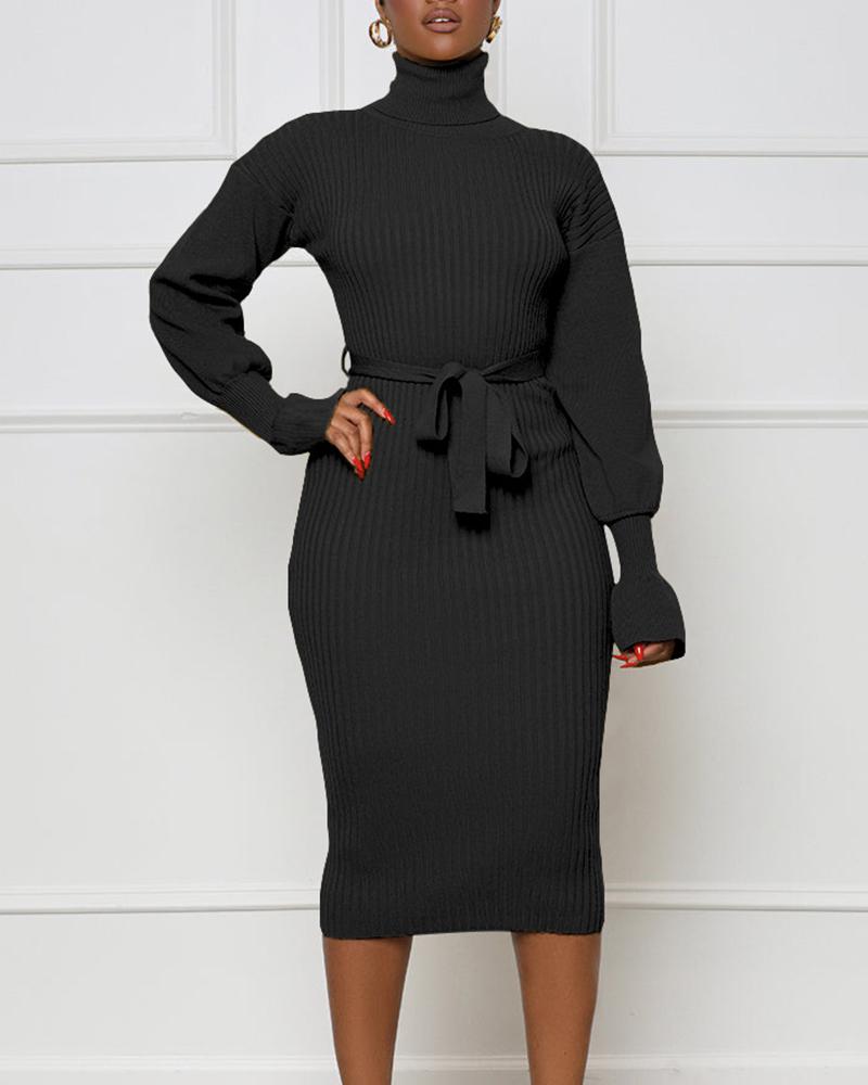 High Neck Long Sleeve Knit Bodycon Dress