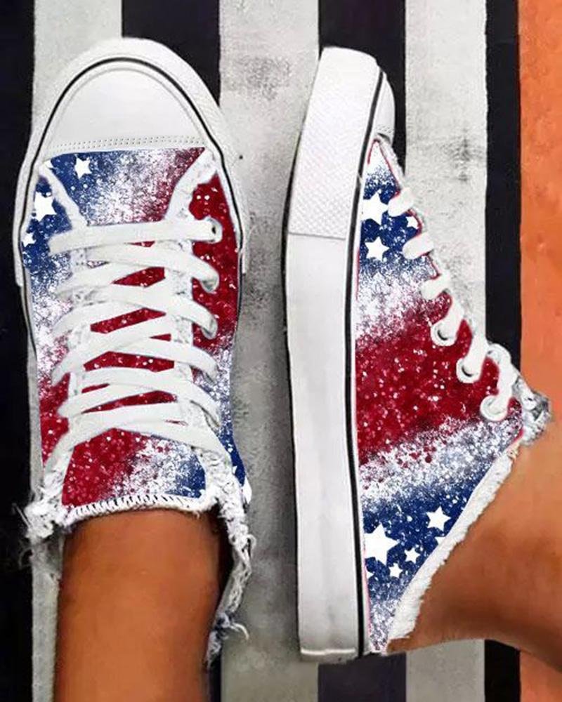 Independence Day Flag Pattern Ombre Lace-up Canvas Sneakers