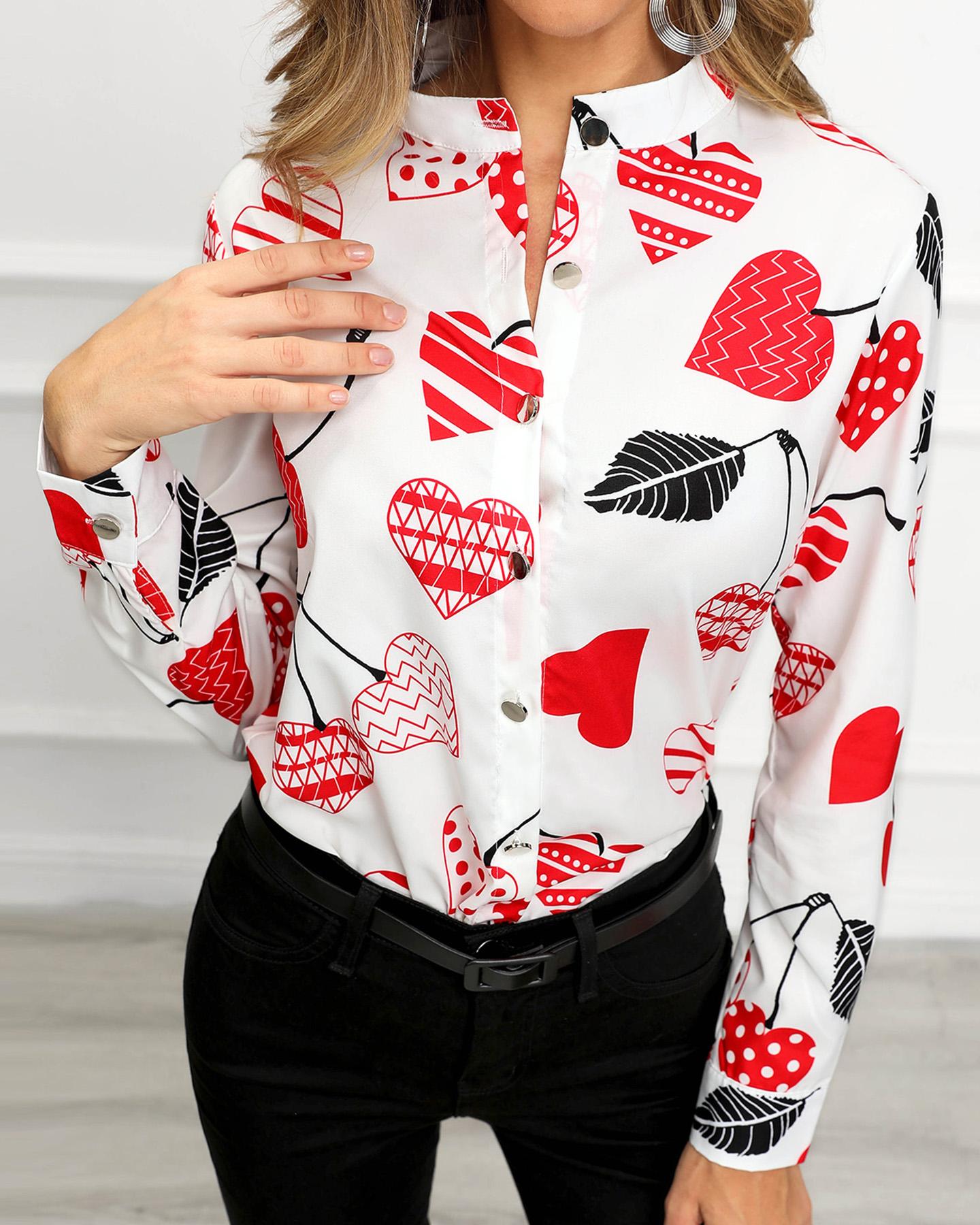 Long Sleeve Cherry Print Casual Shirt