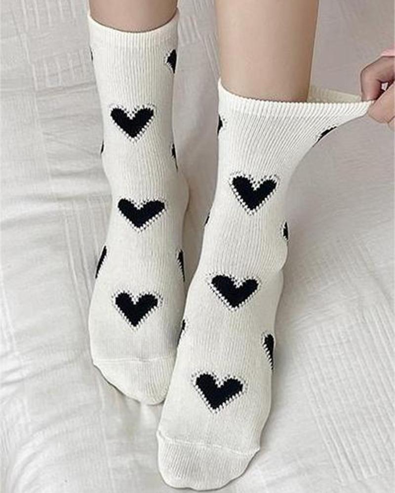 1Pair Heart Colorblock Thermal Crew Socks