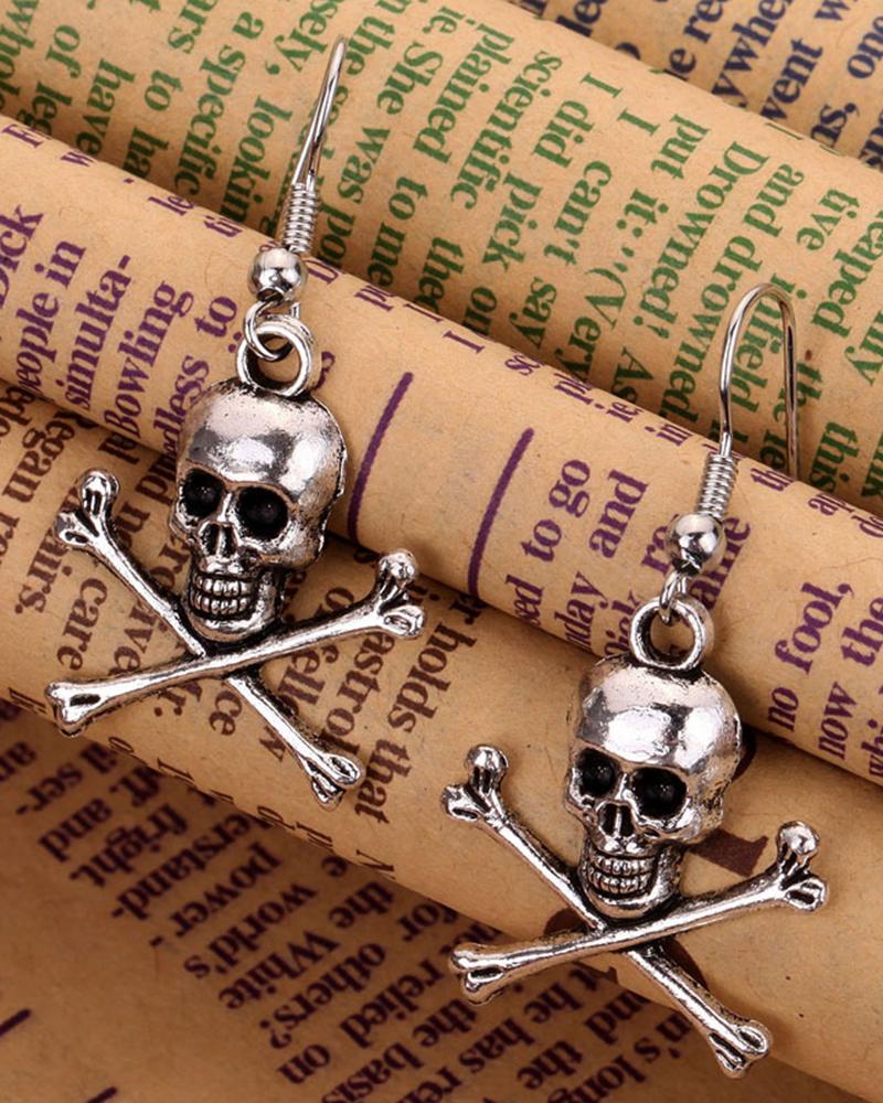 1Pair Halloween Skull Cross Bone Hook Earrings