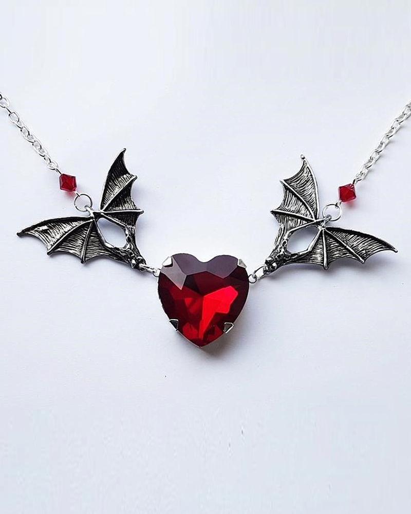 Necklace & Pendant 1pc Halloween Gothic Bat Decor Heart Pendant Necklace