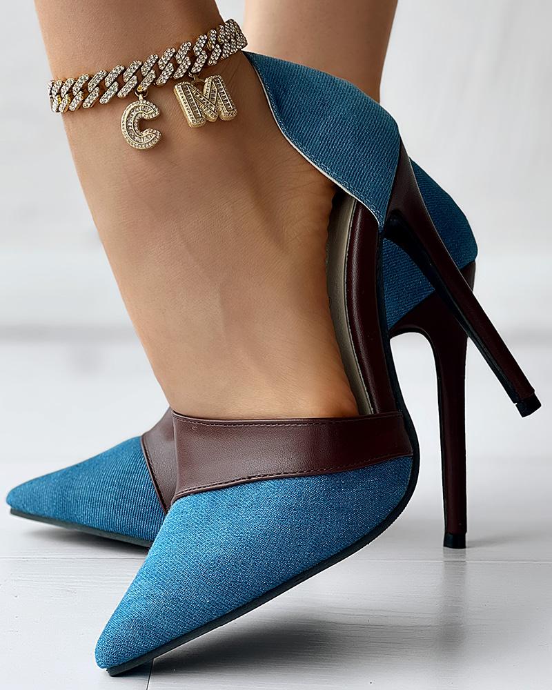 Patchwork Stiletto Heel Pumps