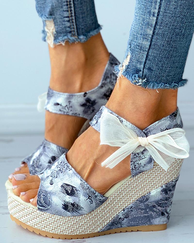 Wedges Shoes  ChicMe Floral Pattern Bowknot Decor Espadrille Wedge Sandals