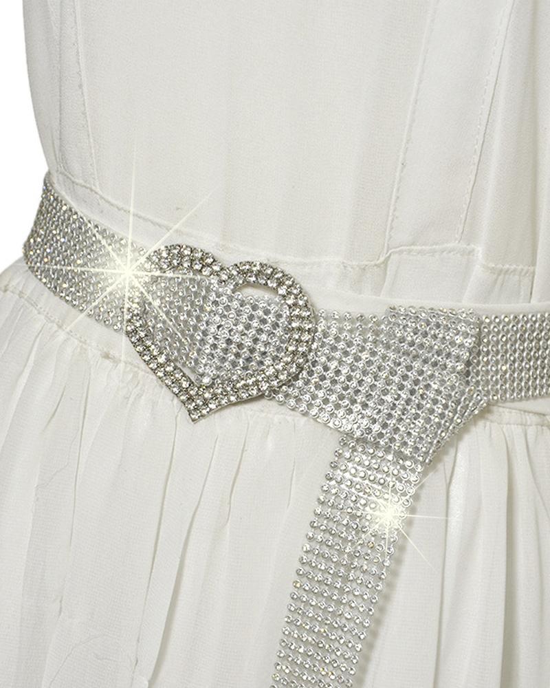   ChicMe 1pc Heart Buckle Sparkling Rhinestone Decor Belt