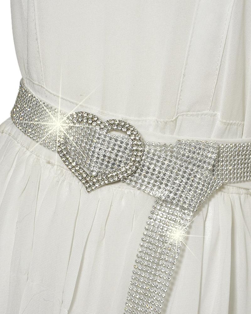 1pc Heart Buckle Sparkling Rhinestone Decor Belt