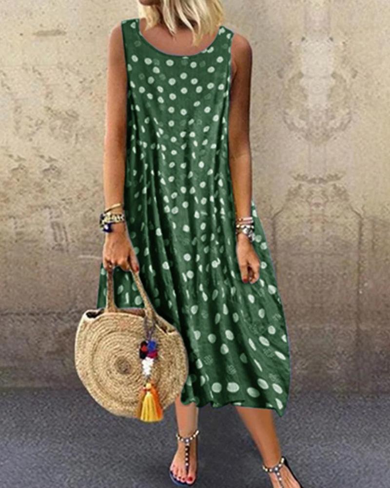 Print Dresses  ChicMe Boho Style Polka Dot Sleeveless Loose Maxi Dress