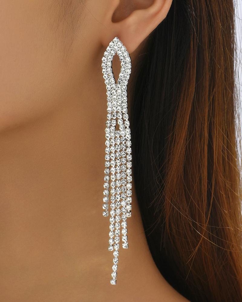 1Pair Hollow Out Rhinestone Tassel Drop Earrings