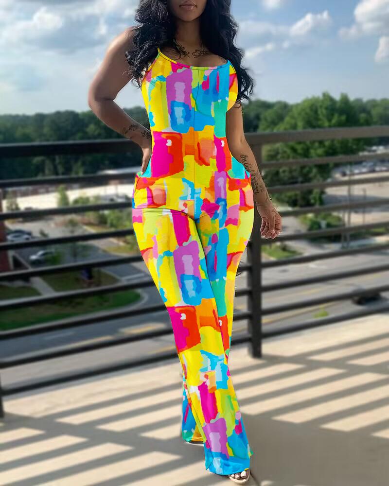   ChicMe Tie Dye Print U-Neck Spaghetti Strap Jumpsuit