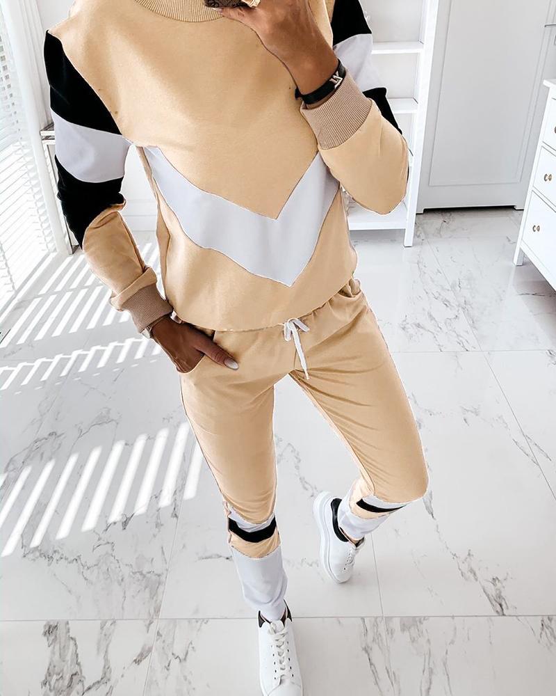 Round Neck Colorblock Drawstring Top & Pants Set