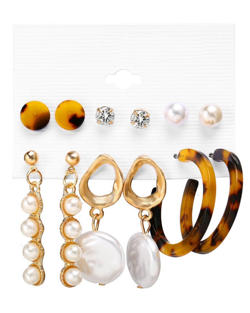 6 Pairs Beaded Hoop Ear Cuff Earring Set