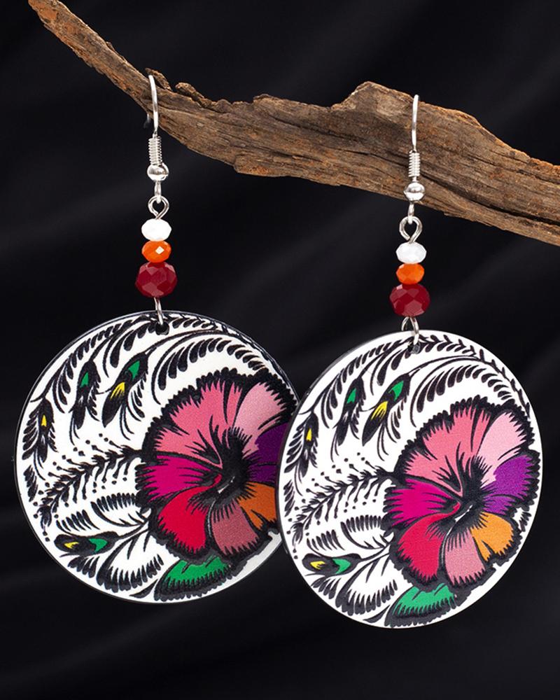 1Pair Floral Pattern Drop Earrings