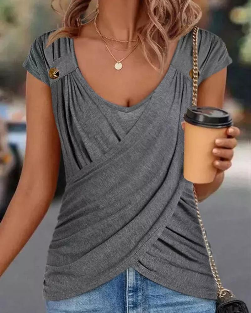 Cap Sleeve Ruched Wrap Top