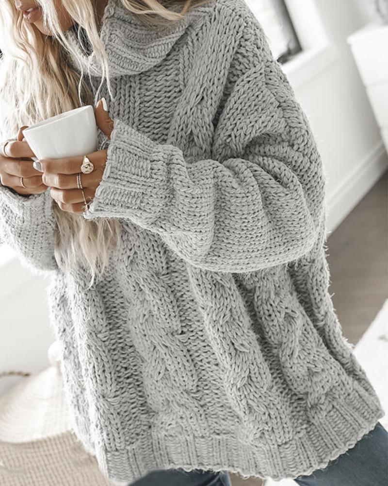 Long Sleeve High Neck Cable Knit Sweater