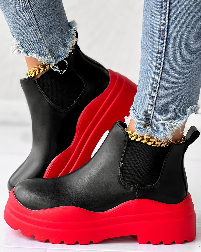 Colorblock PU Leather Platform Ankle Boots